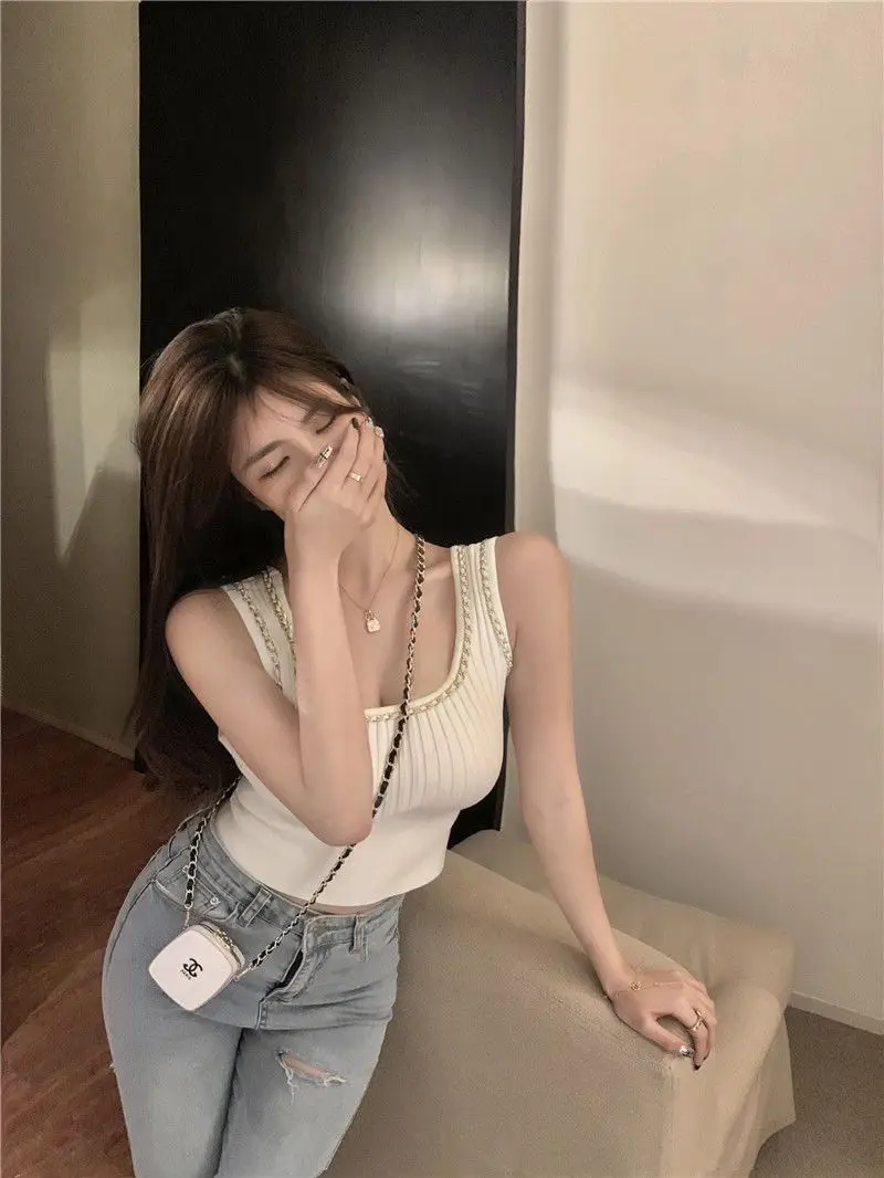White Knitted Camisole Women's 2023 Spring Summer Top — feature 15