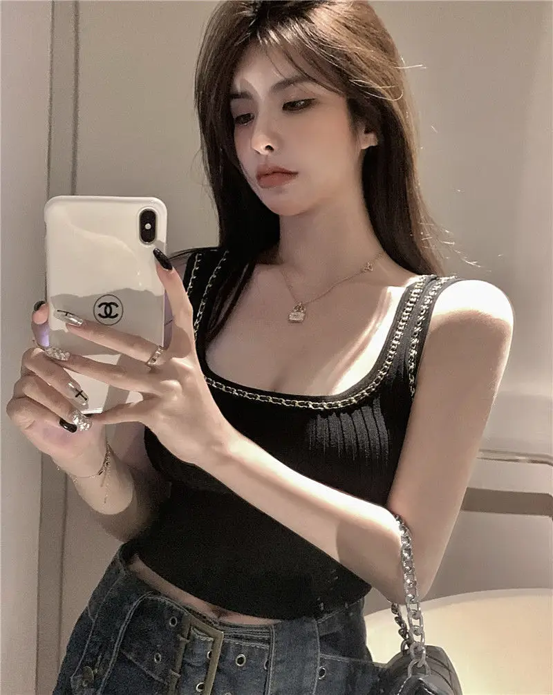 White Knitted Camisole Women's 2023 Spring Summer Top — feature 17