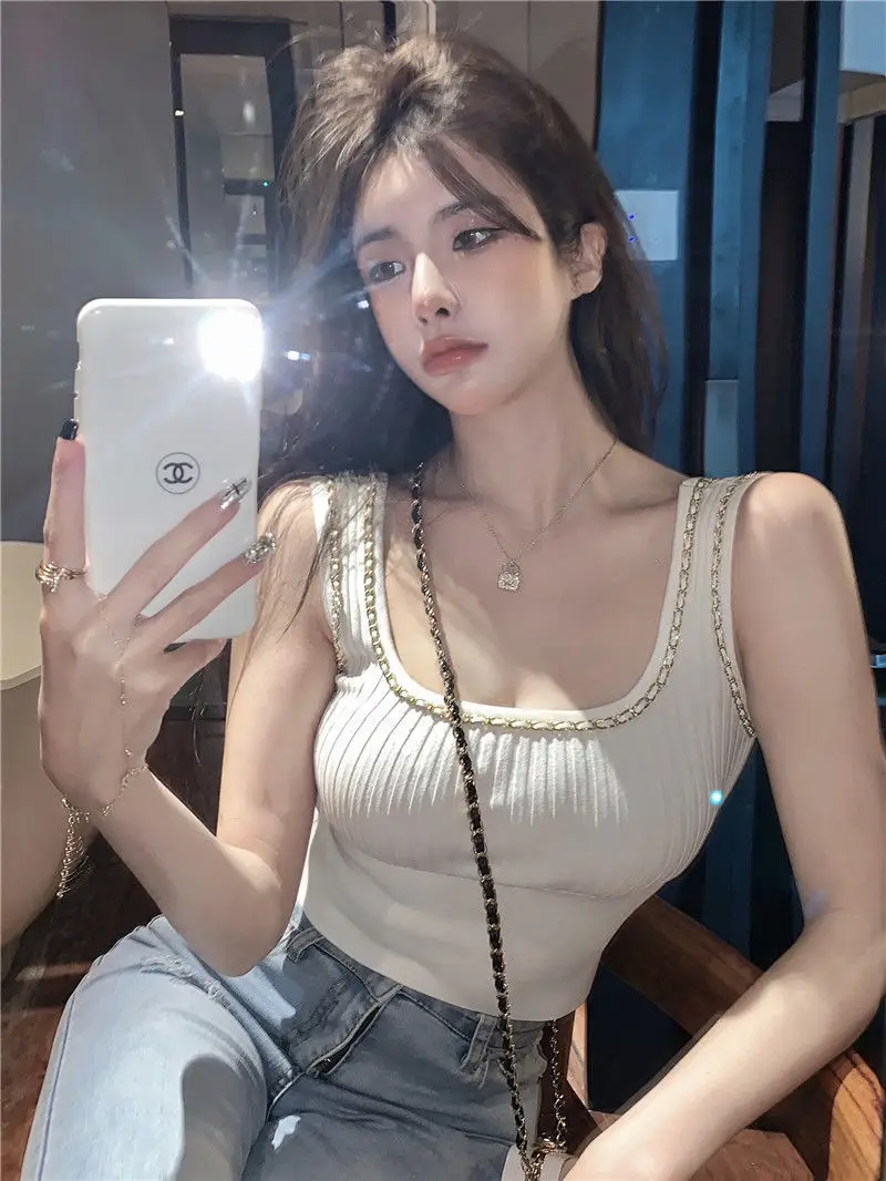 White Knitted Camisole Women's 2023 Spring Summer Top — feature 19