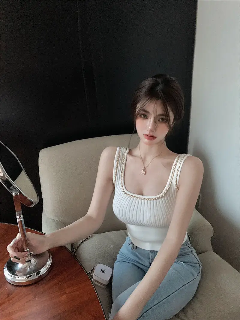 White Knitted Camisole Women's 2023 Spring Summer Top — feature 2