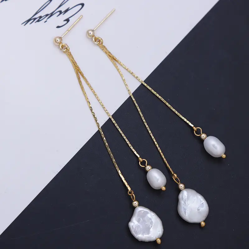 Alien Baroque Irregular Freshwater Pearl Earrings Gold Plated - Image 3