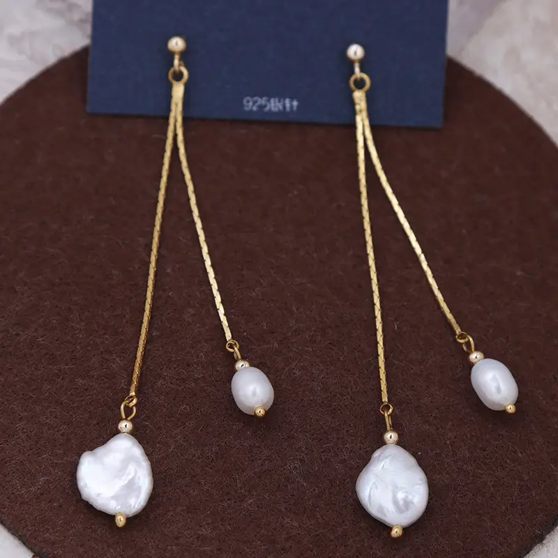 Alien Baroque Irregular Freshwater Pearl Earrings Gold Plated - Image 4