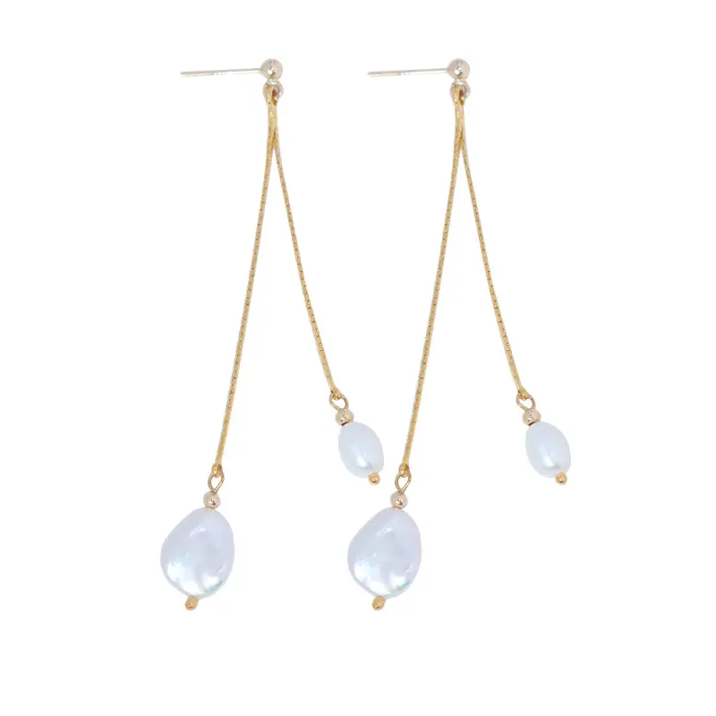 Alien Baroque Irregular Freshwater Pearl Earrings Gold Plated - Image 5