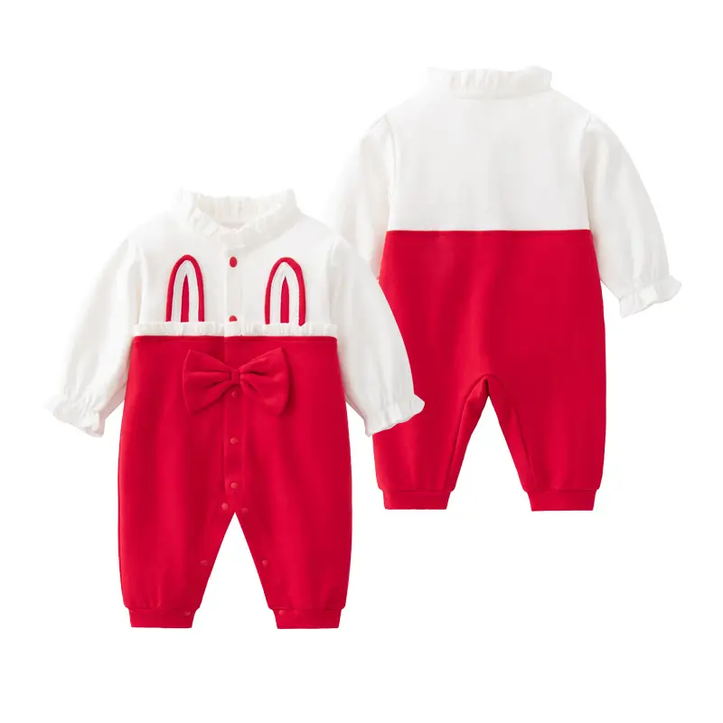 Baby's Red Rabbit Ear Bow Tied Pajamas Set - Image 4