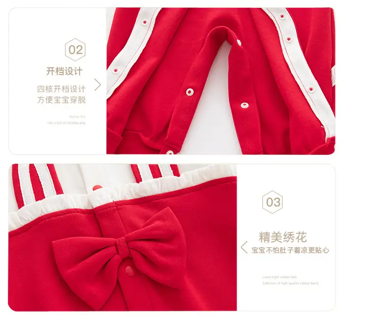 Baby's Red Rabbit Ear Bow Tied Pajamas Set — feature 6