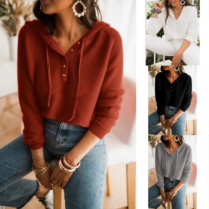 2023 White Knit Hooded Pullover for Women - Image 3