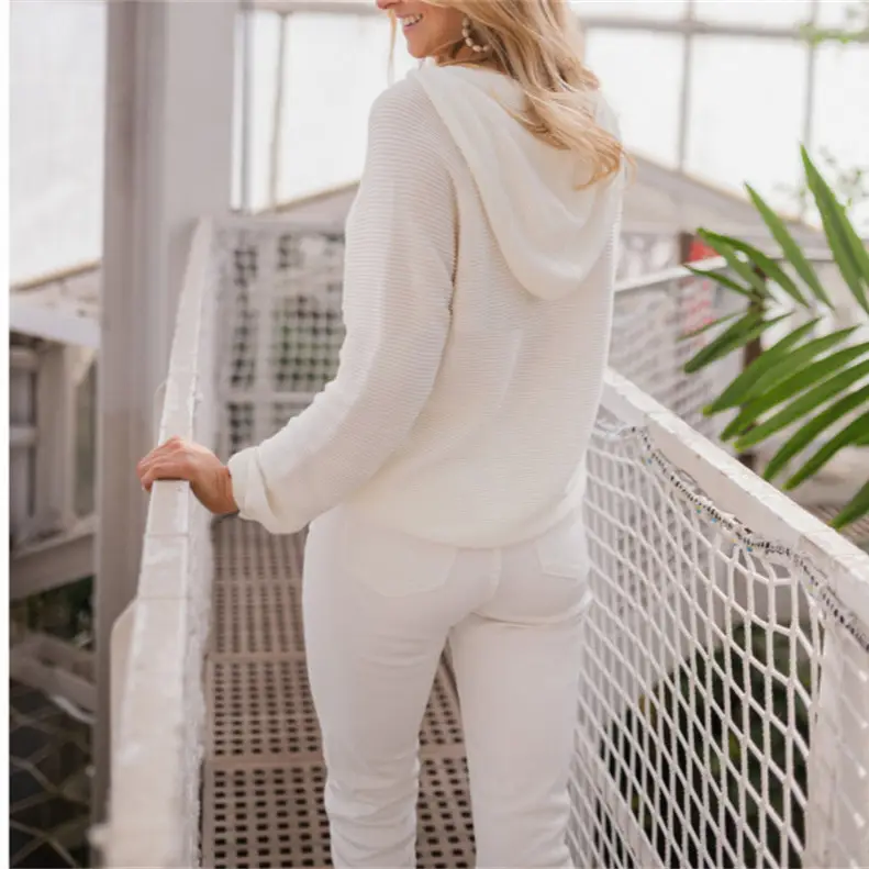 2023 White Knit Hooded Pullover for Women - Image 5