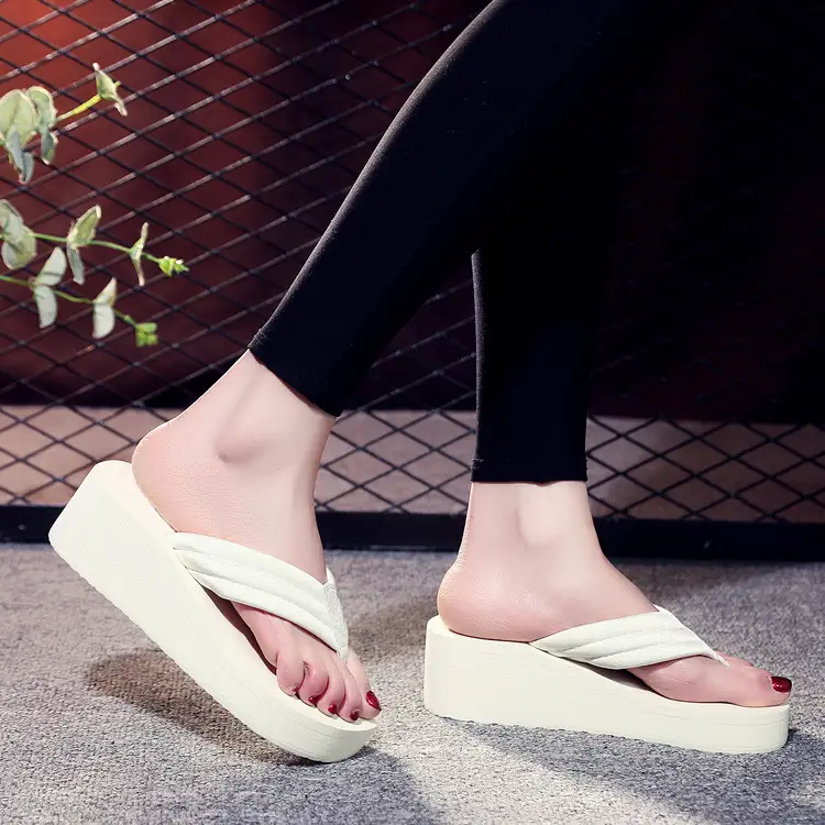 Black Thick-Heel Flip Flops for Women
