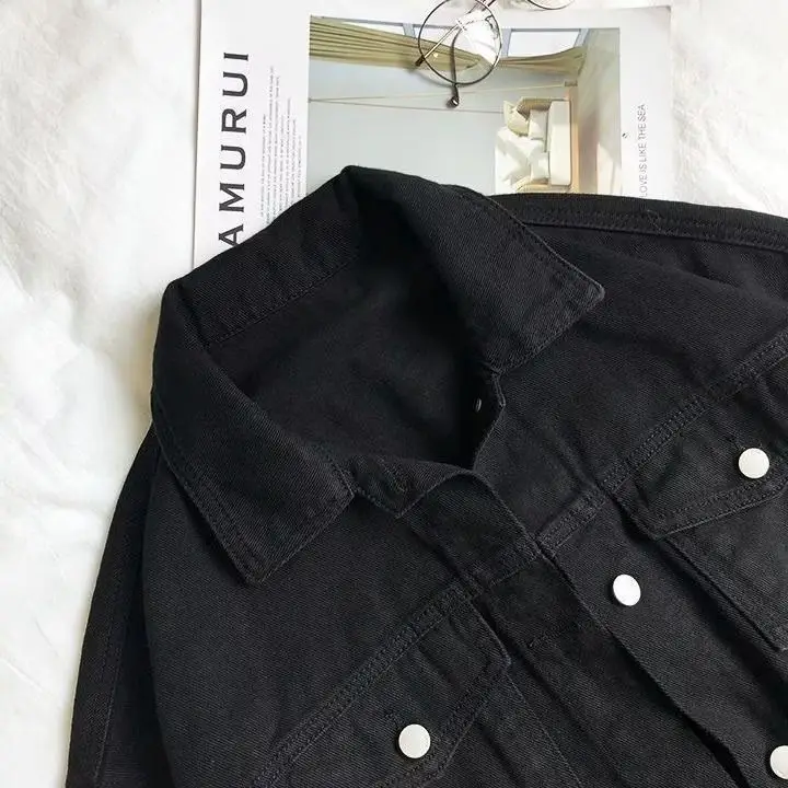 2025 Black Denim Women's Short Top Loose Korean Style - Image 3