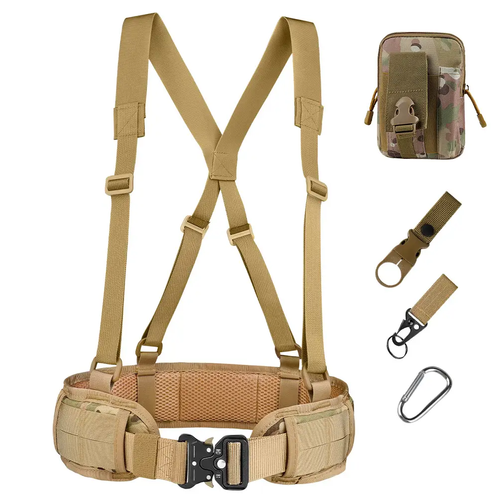 Tactical Nylon Belt Girdle Set Tan Adjustable