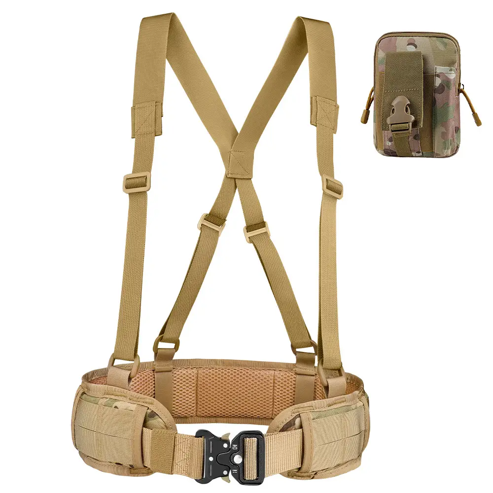 Tactical Nylon Belt Girdle Set Tan Adjustable
