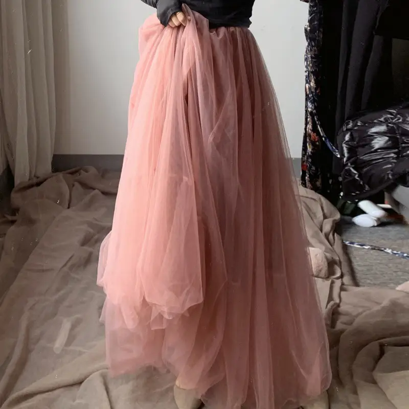 Fairy Mesh Skirt Red Mid Length Floor Long
