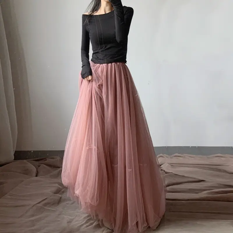 Fairy Mesh Skirt Red Mid Length Floor Long