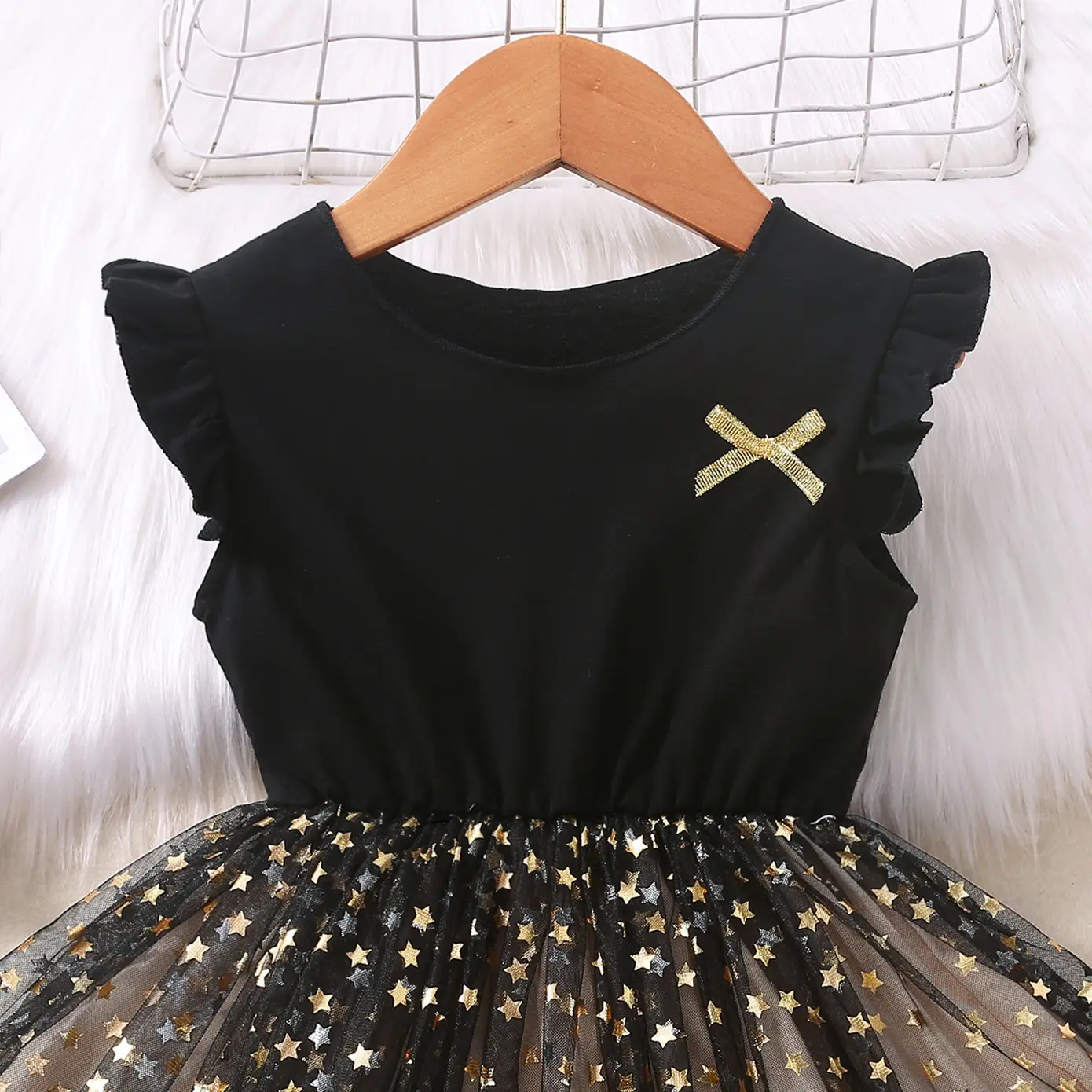 Black 5-Pin Star Mesh Princess Skirt for Girls Medium