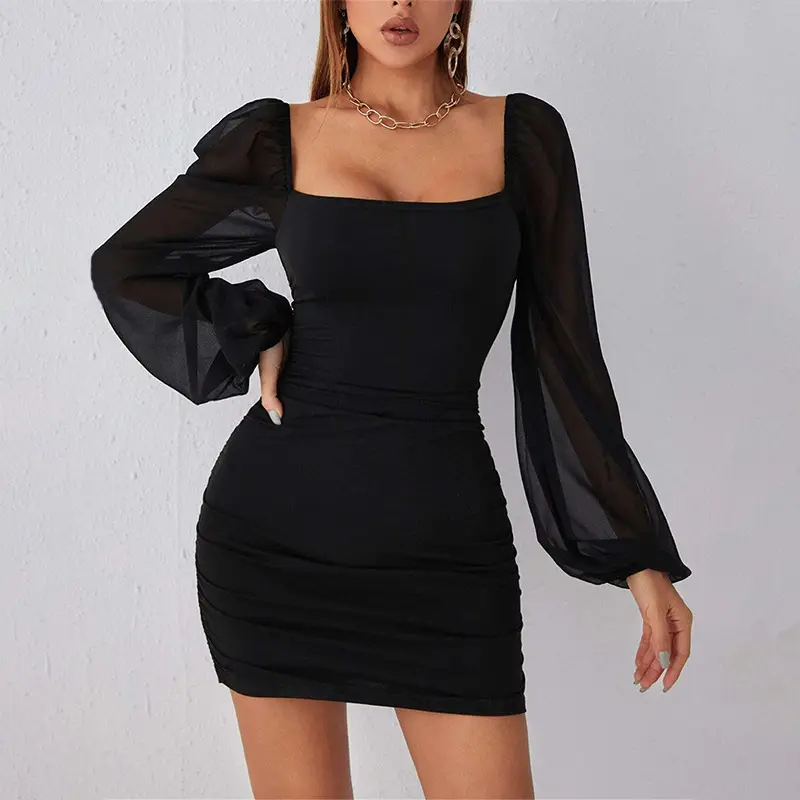Maroon Mesh Cross-Border Skirt Dress for Women - Image 3