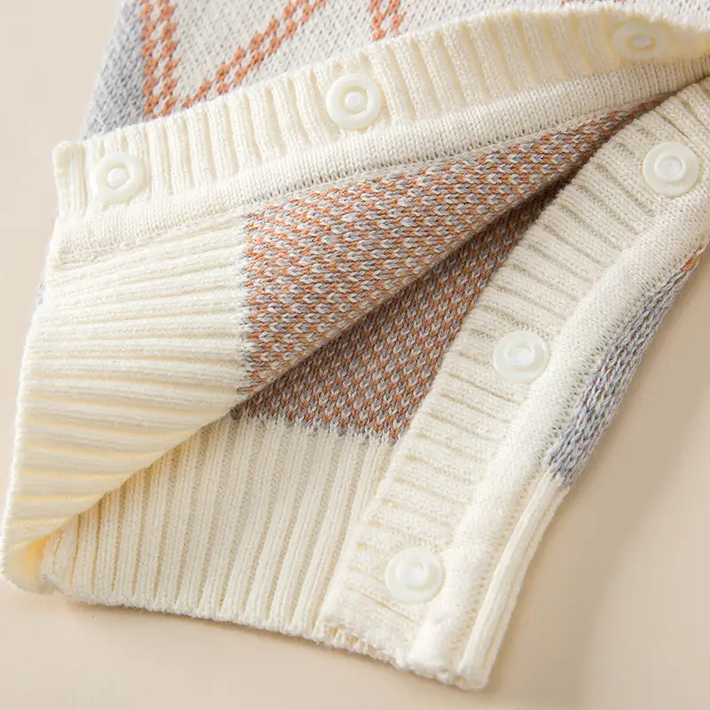 Baby Knitted Diamond Lattice Jump Suit Grey White - Image 5