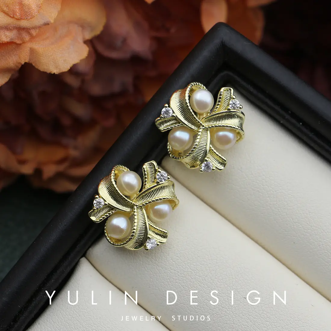 Golden Zircon Pearl Earrings for Women - Image 4