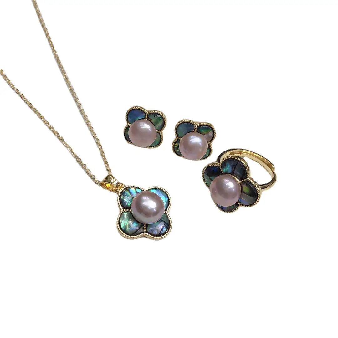 Pearl Flower Necklace Set with Abalone Shell Pendant - Image 7
