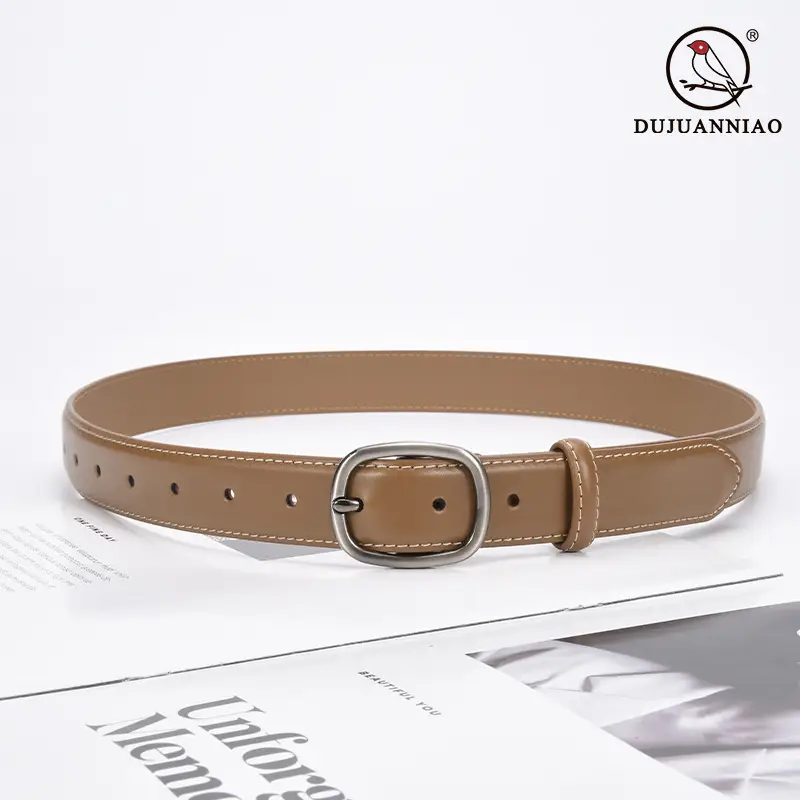 Women's Black Leather Belt with Buckle