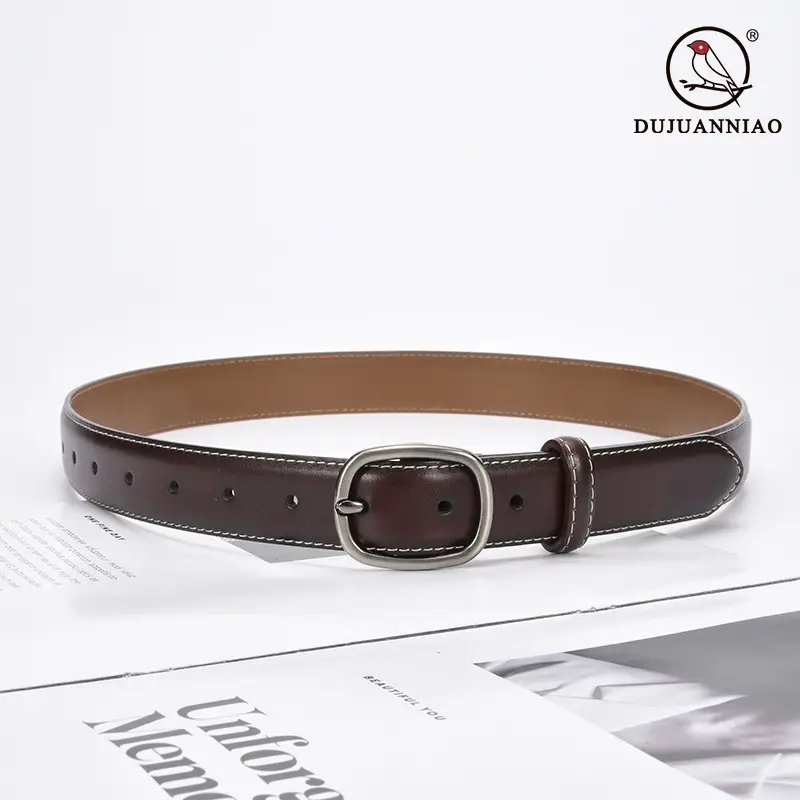 Women's Black Leather Belt with Buckle