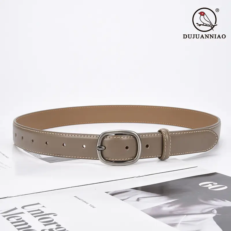 Women's Black Leather Belt with Buckle