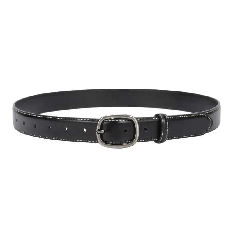 Women's Black Leather Belt with Buckle