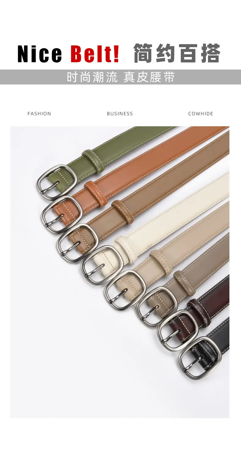 Women's Black Leather Belt with Buckle — feature 14