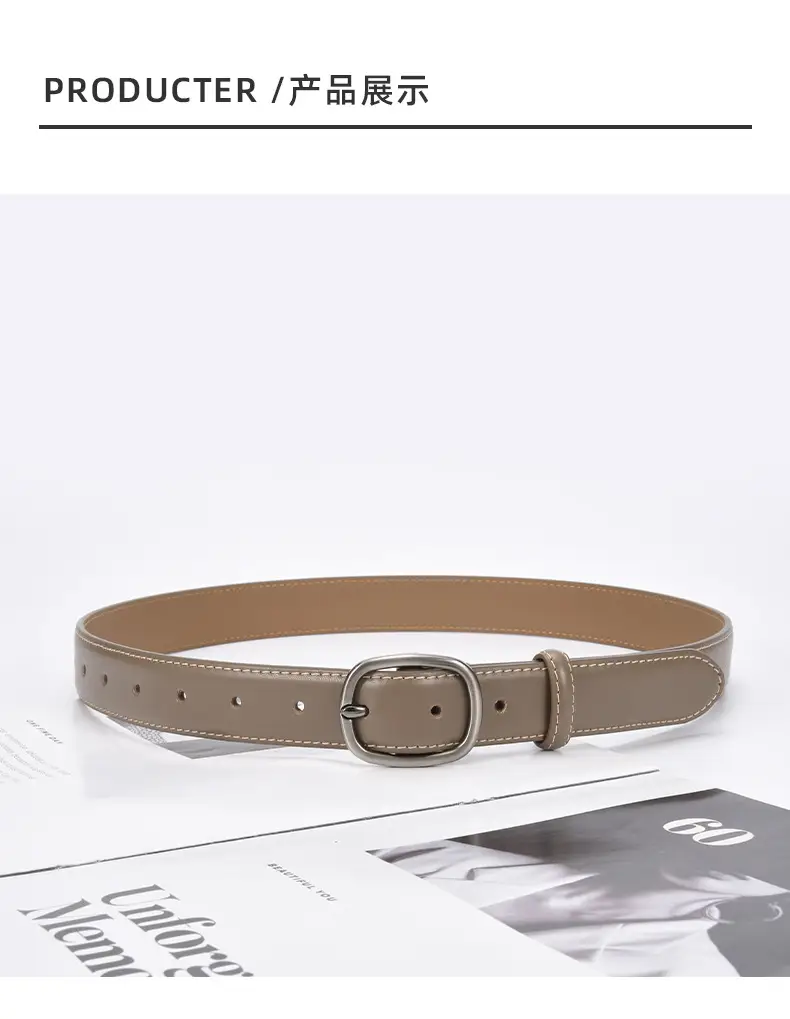 Women's Black Leather Belt with Buckle — feature 20