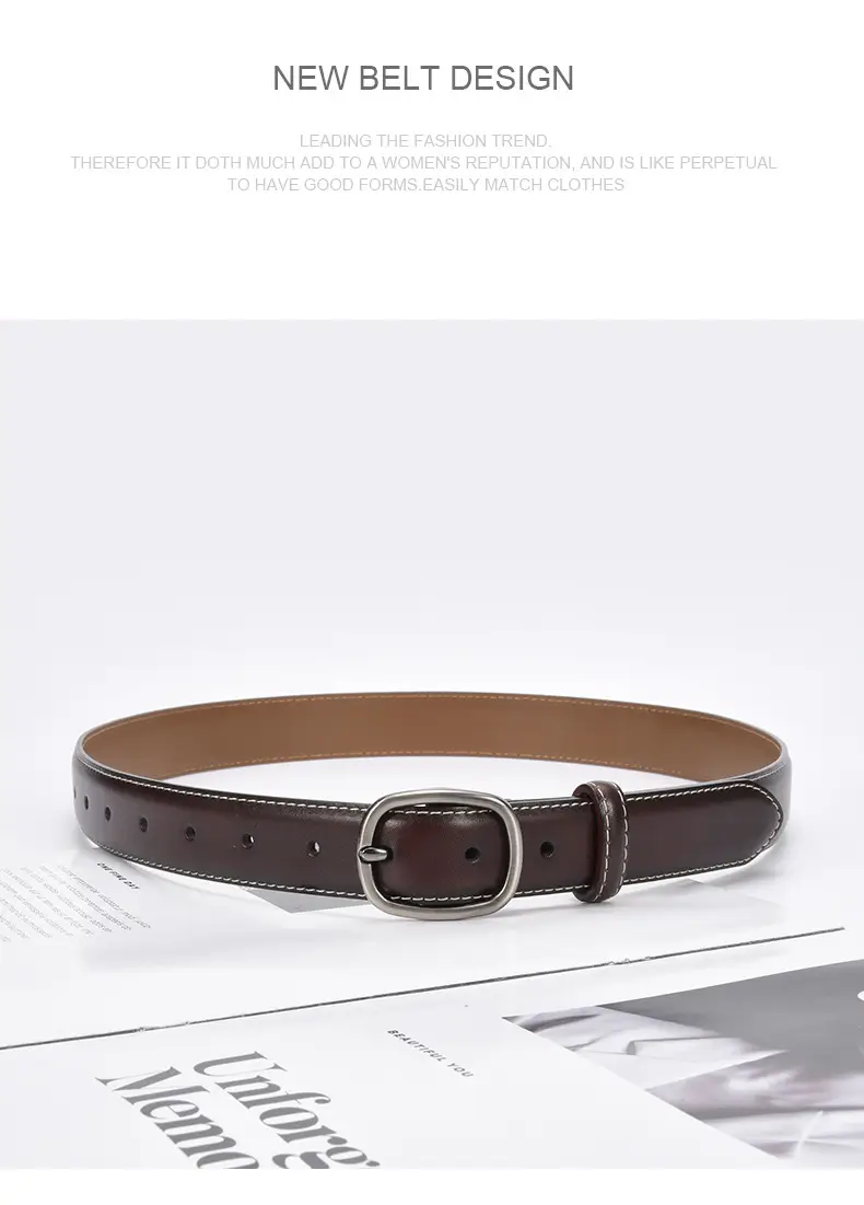 Women's Black Leather Belt with Buckle — feature 23