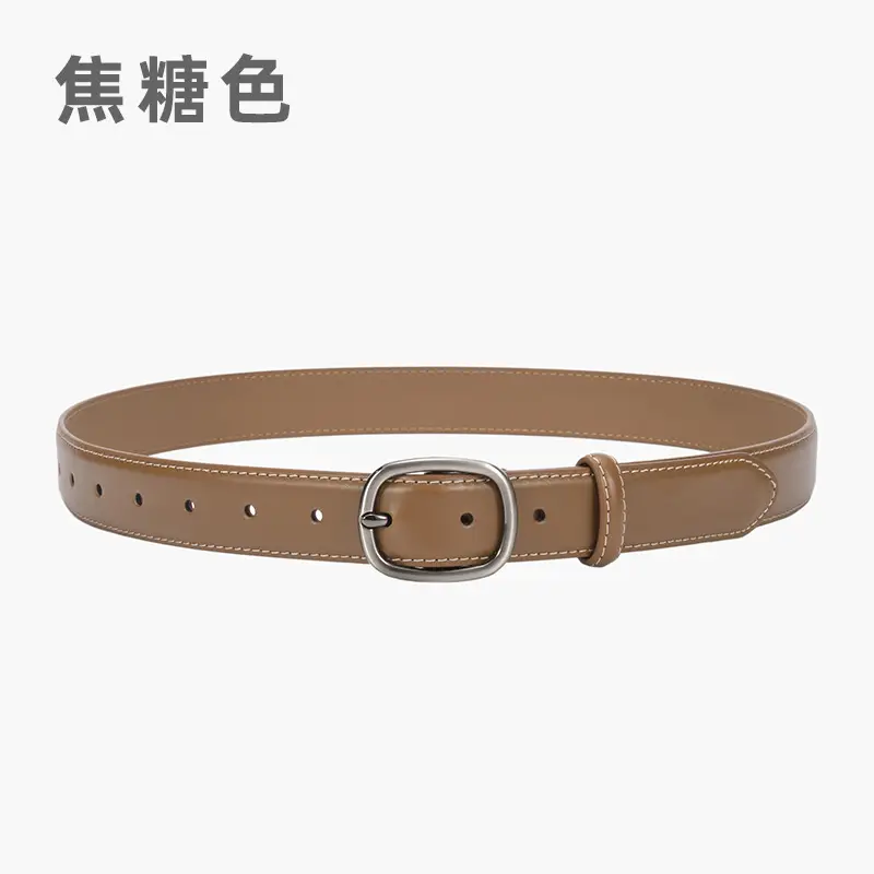 Women's Black Leather Belt with Buckle