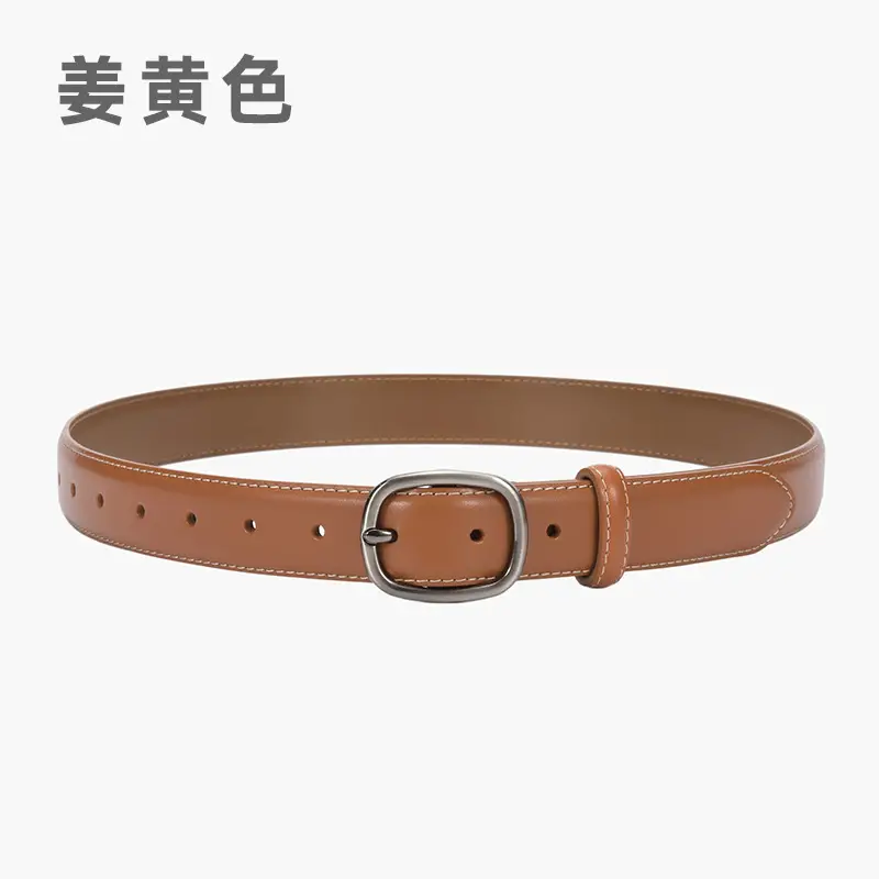 Women's Black Leather Belt with Buckle
