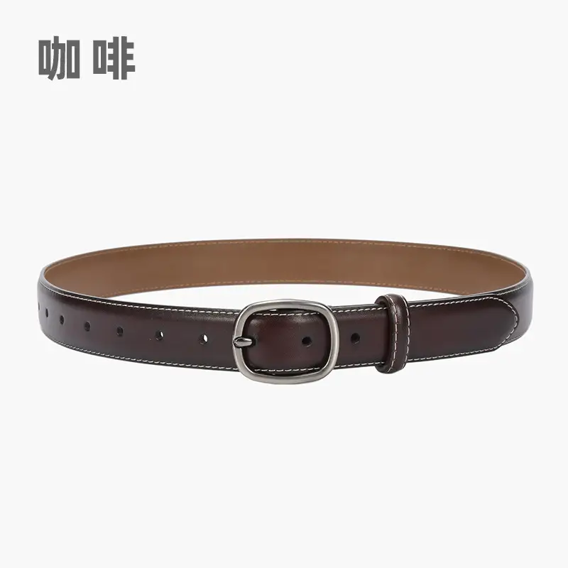 Women's Black Leather Belt with Buckle