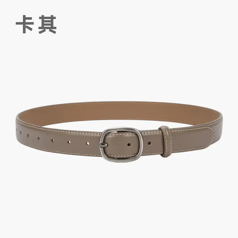 Women's Black Leather Belt with Buckle