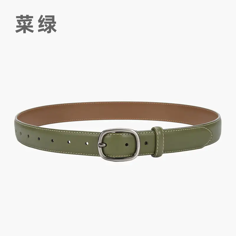 Women's Black Leather Belt with Buckle