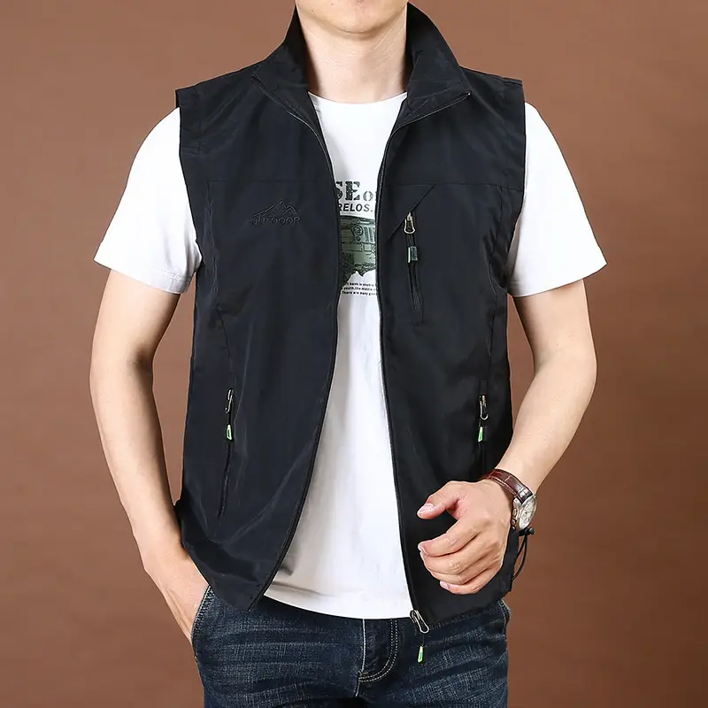 Men's Fishing Vest Olive Green Collar Large 7882 - Image 3