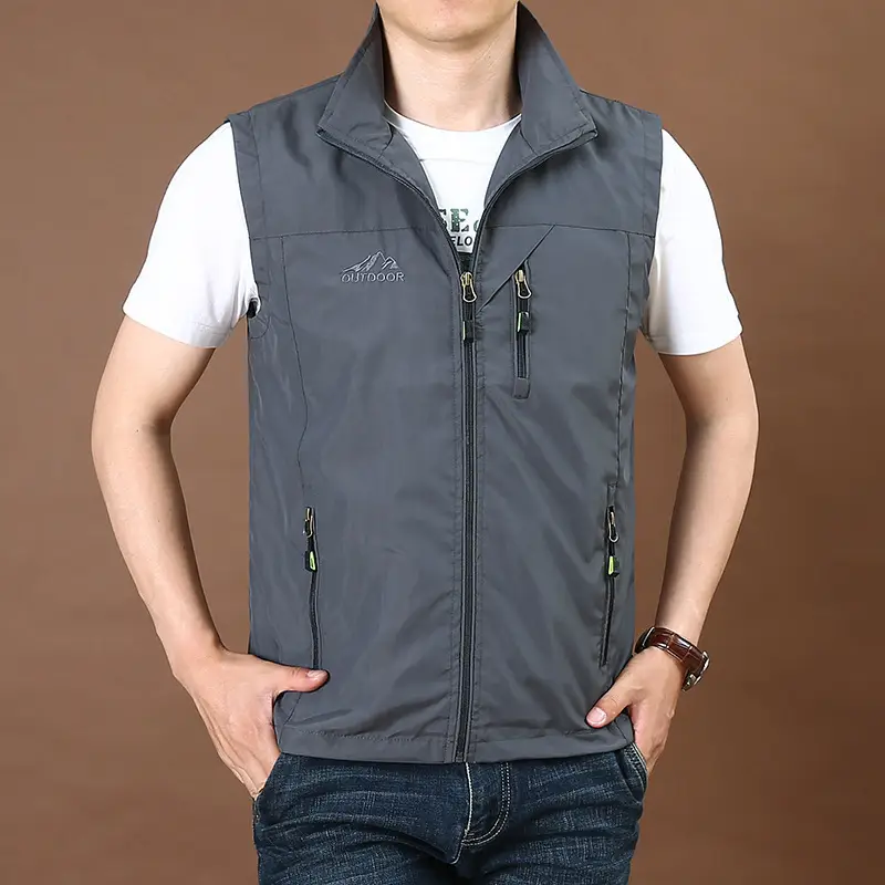 Men's Fishing Vest Olive Green Collar Large 7882 - Image 2