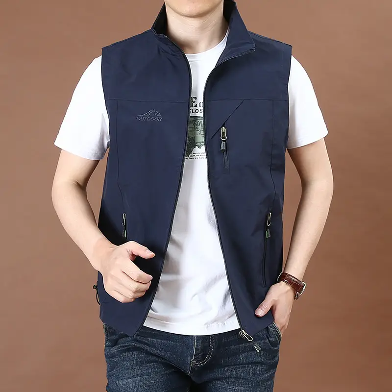 Men's Fishing Vest Olive Green Collar Large 7882 - Image 4