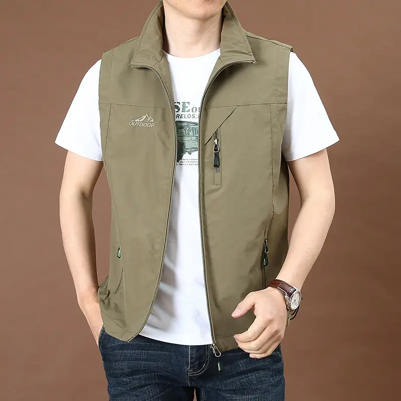 Men's Fishing Vest Olive Green Collar Large 7882 - Image 6