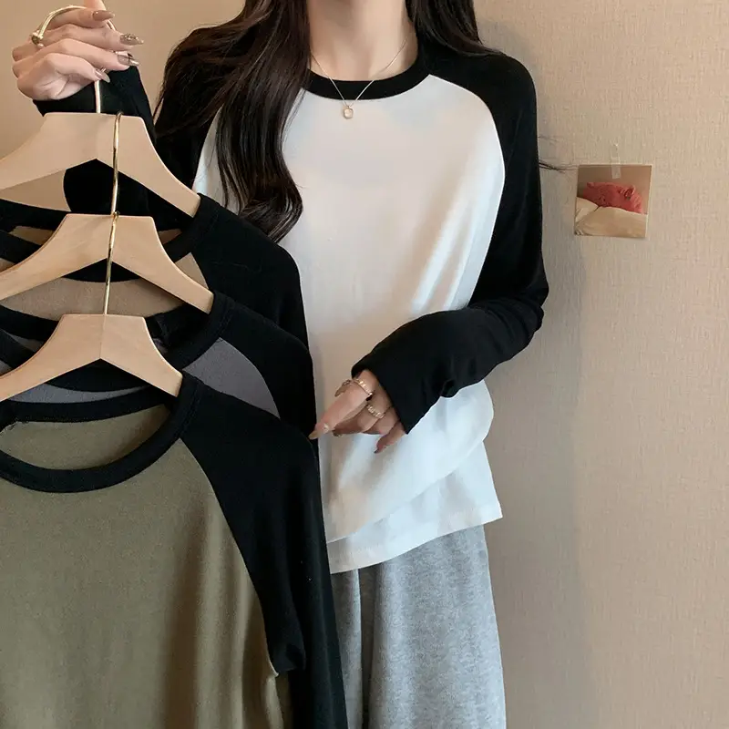 Winter Raglan T-Shirt Women White Black Long Sleeve - Image 5