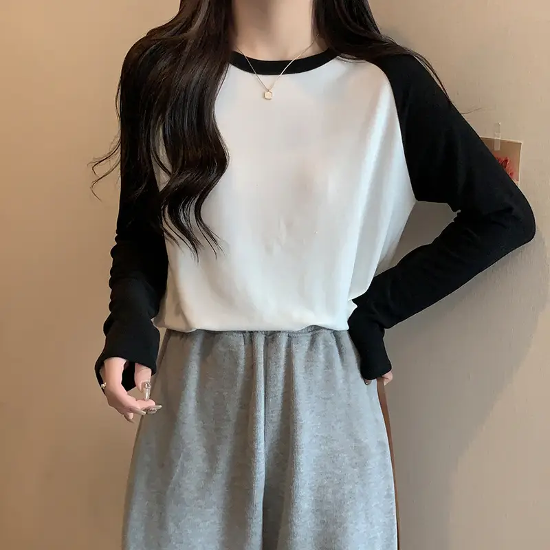 Winter Raglan T-Shirt Women White Black Long Sleeve - Image 7