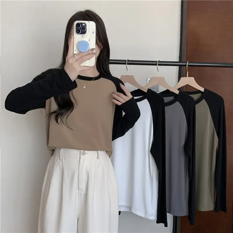 Winter Raglan T-Shirt Women White Black Long Sleeve — feature 11