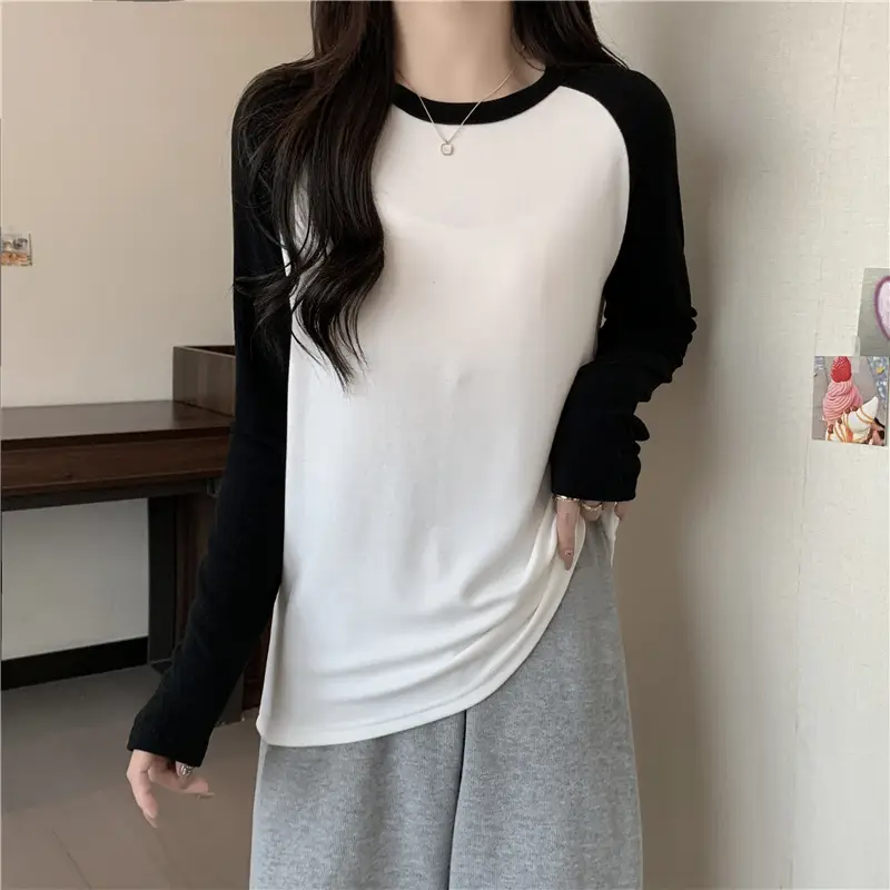 Winter Raglan T-Shirt Women White Black Long Sleeve — feature 28