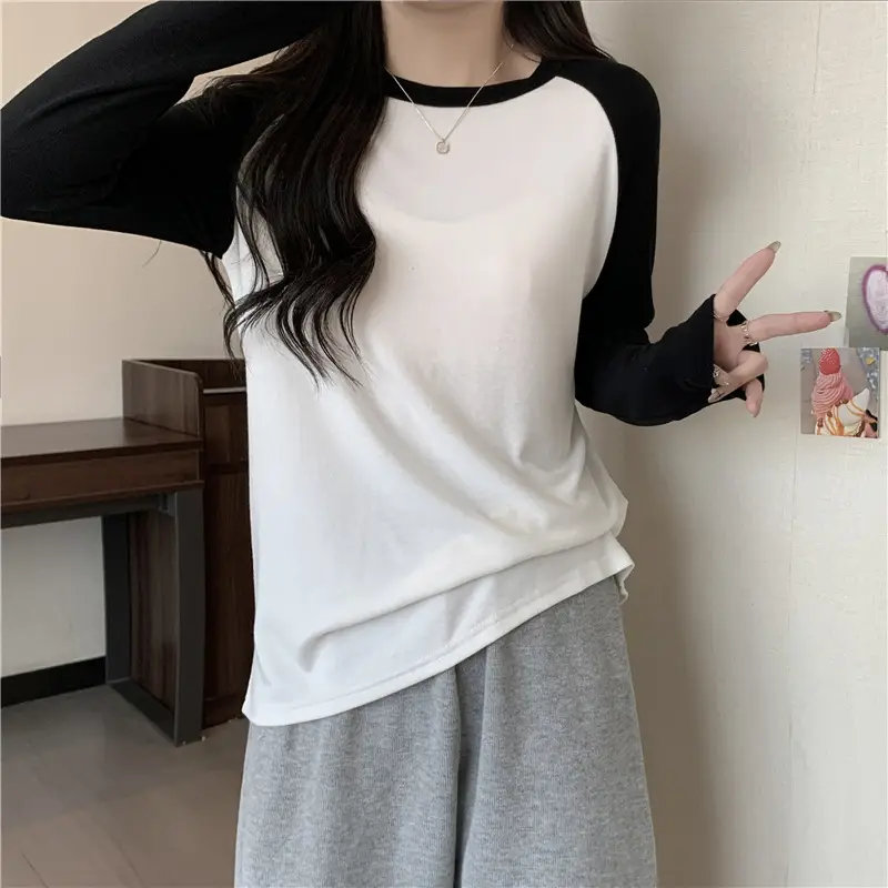 Winter Raglan T-Shirt Women White Black Long Sleeve — feature 29