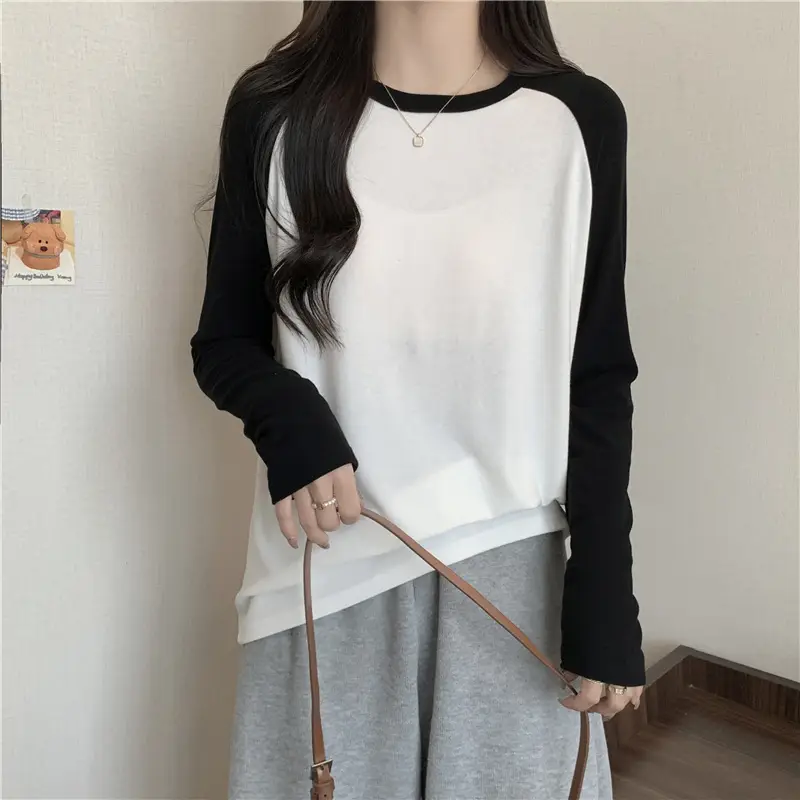 Winter Raglan T-Shirt Women White Black Long Sleeve — feature 30