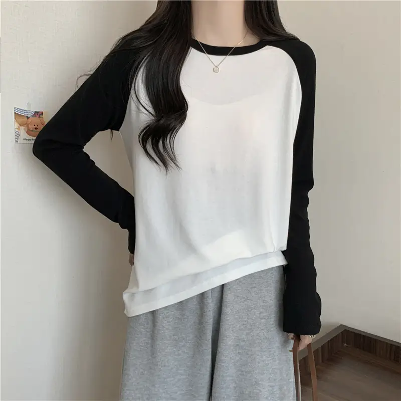 Winter Raglan T-Shirt Women White Black Long Sleeve — feature 31
