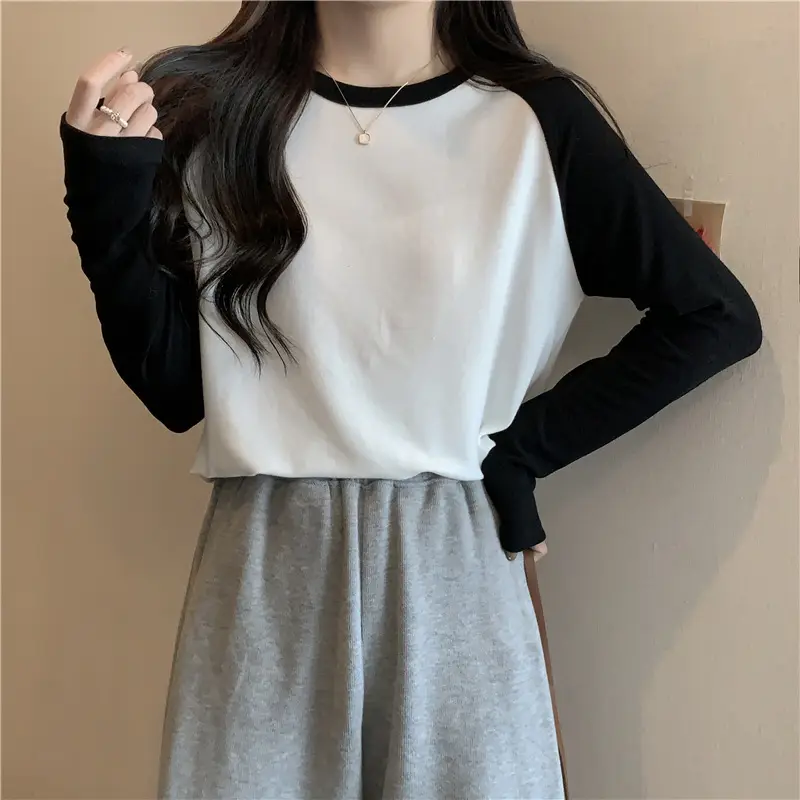 Winter Raglan T-Shirt Women White Black Long Sleeve — feature 32