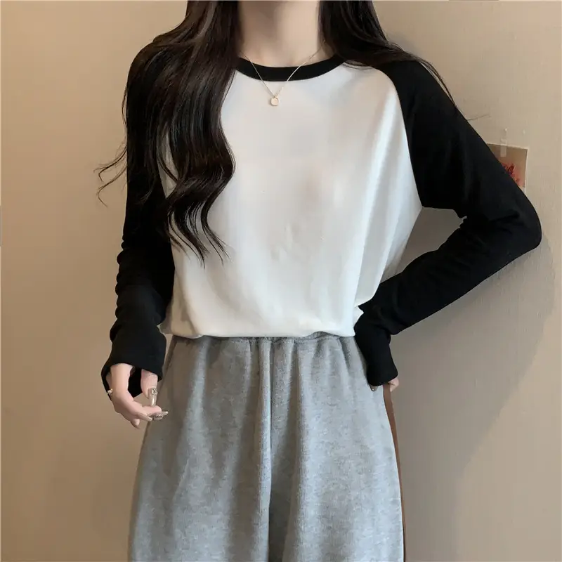 Winter Raglan T-Shirt Women White Black Long Sleeve — feature 33
