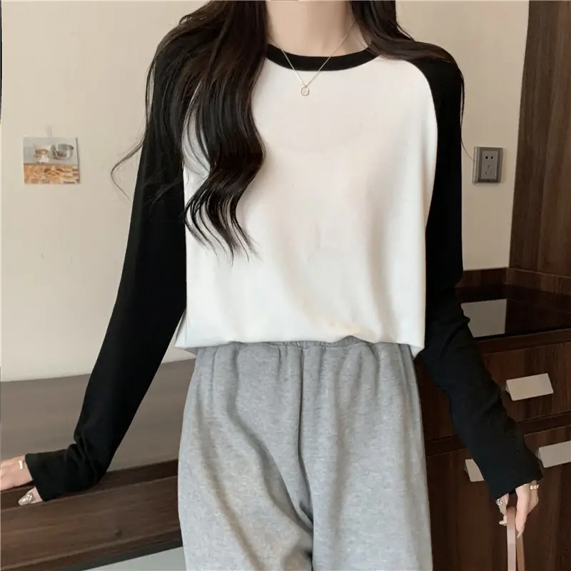 Winter Raglan T-Shirt Women White Black Long Sleeve — feature 34