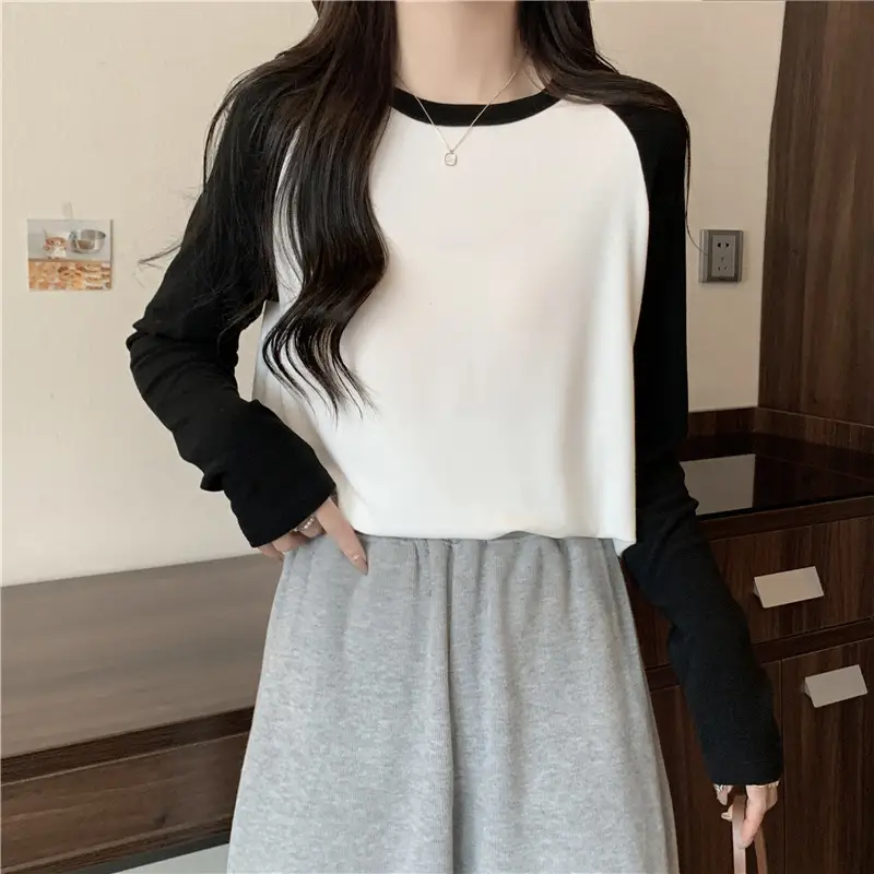 Winter Raglan T-Shirt Women White Black Long Sleeve — feature 35