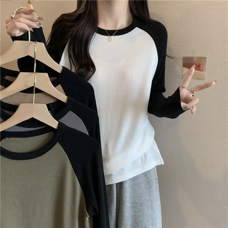 Winter Raglan T-Shirt Women White Black Long Sleeve — feature 36